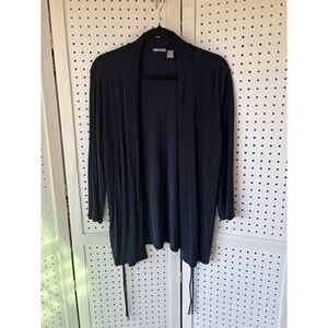 Travelers Chico's 1 (US M) Open Front Blue Cardigan Slinky Side Cinch Tassel